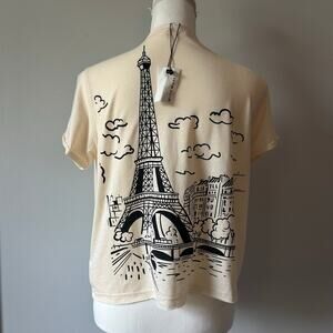 NWT Miou Muse Eiffel Tower French Graphic T-Shirt Distressed Size Small